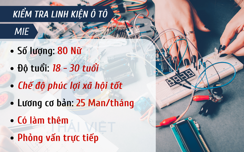 TUYỂN 80 NỮ ĐƠN HÀNG KIỂM TRA LINH KIỆN Ô TÔ THU NHẬP 25 MAN